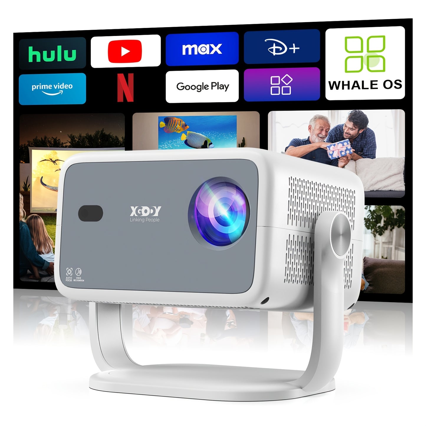 Slimme Projector – Beamer – Multimedia Projector – Draagbare Projector – Wifi Projector – Full HD 1080p Native Resolutie – 600 ANSI Lumen Helderheid – Android 11 Systeem – Automatische scherpstelling – Wit