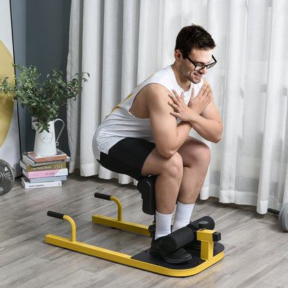 Sissy Squat Trainer – Knie Trainer – Benen Trainer – Buikspiertrainer – Billen Trainer – 3-in-1 Verstelbare Trainer – Stalen Frame Tot 120 Kg – Geel/Zwart 50x97x44,5-56,5 Cm