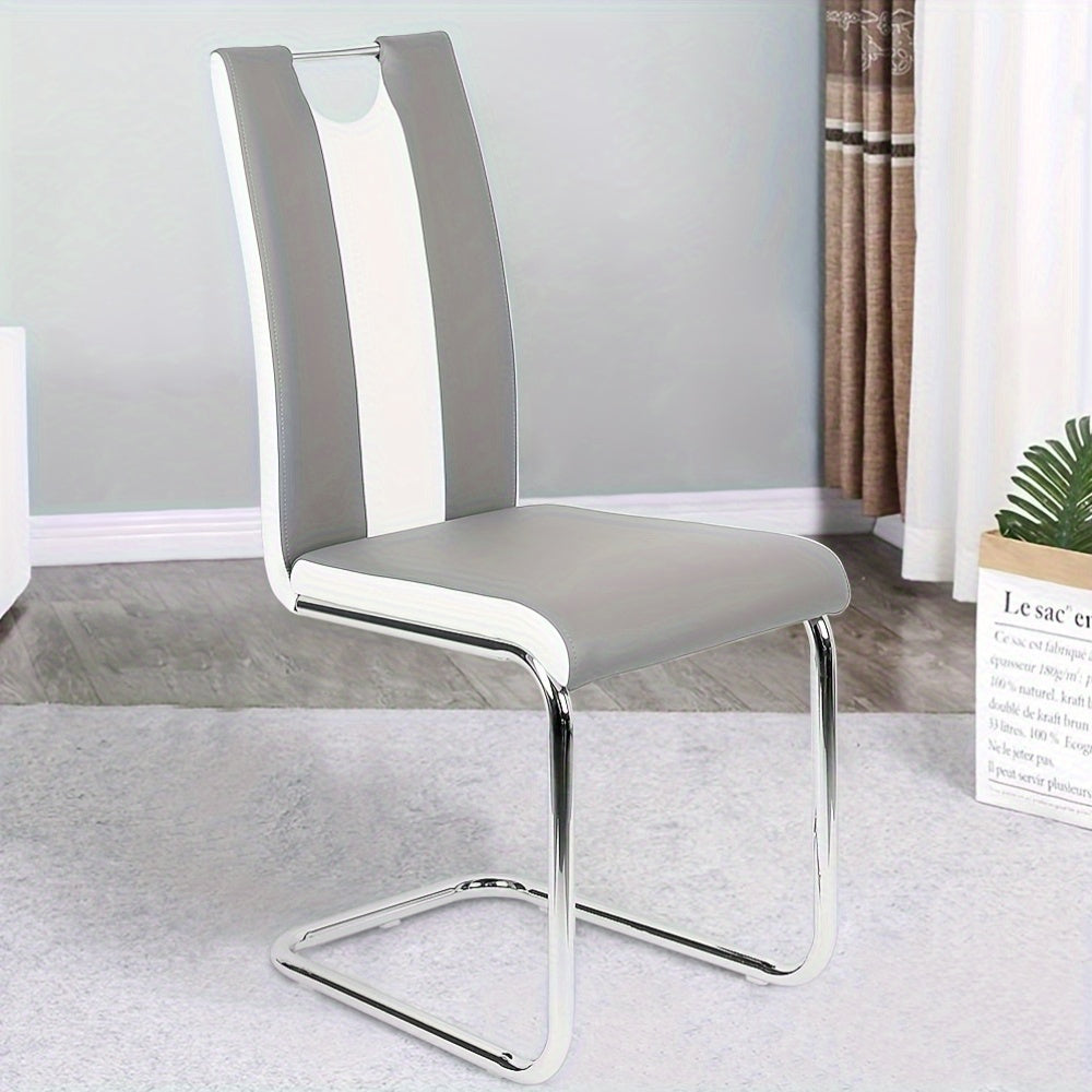 Bowback Dining Chair - 49cm Seat Height High Back Kitchen Chairs With Classic Durable Faux Leather, Ergonomic Armless Modern Accent Chairs For Home Office Restaurant (Set Of 2, Grey+white)