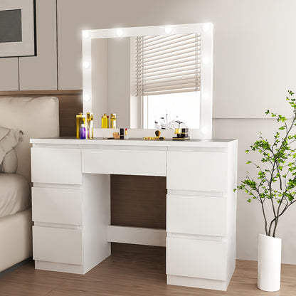 Kehot OYAJIA-GS03 Kaptafel met USB-Verlichting – 6 Laden & Planken, 68,5 cm Hoog – Wit, Moderne Make-up Tafel met 3,2+ Cubic Feet Opbergruimte
