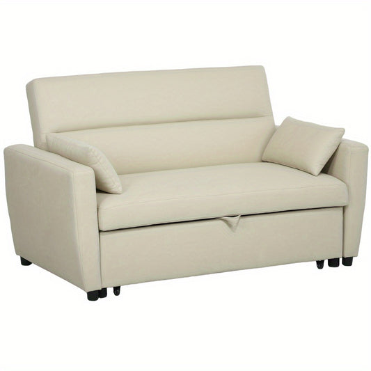 2-Seater Sofa Bed with Sleep Function, Adjustable Backrest & Velvet Look - Beige Contemporary Design, Storage Compartment for Living Room & Guest Room, No Power Needed, Sofa Bed for Living Room, Soft Cushioned Seats, Durable Cushioned Seats