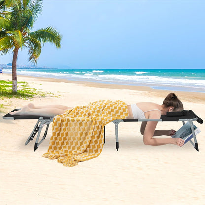 Zonnebed – Ligstoel – Tuinbed – Strandstoel – Relaxstoel – Verstelbare Rugleuning en Voetsteun – Afneembare Kussen en Zwart Design