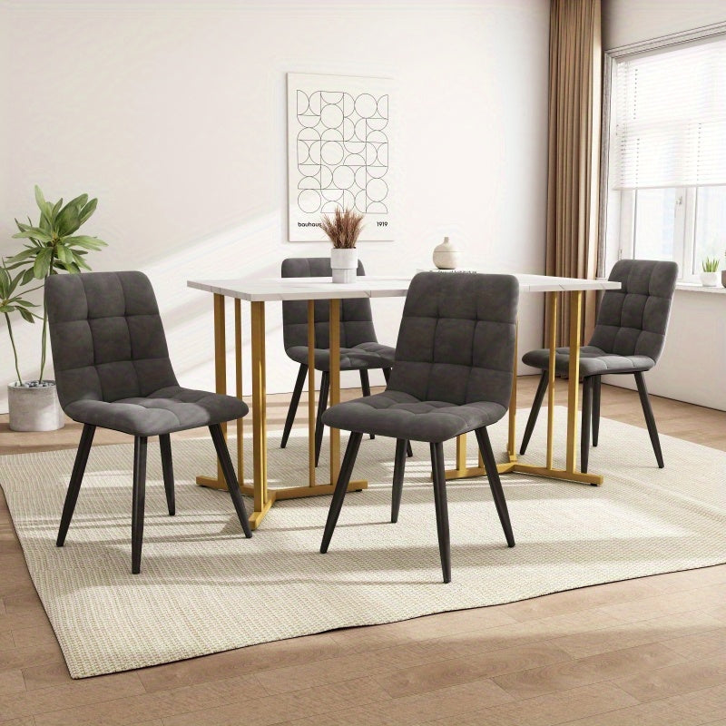 Eetkamerset – Tafel Stoel Set – Diningset – Eettafel Met Stoelen – Wit MDF Marmer – Donkergrijze Velvet Stoelen – Verstelbare Tafelpootjes – Metalen Frame