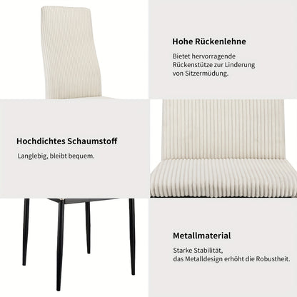 Eetkamerstoelen Set Van 4 – Stoelen – Dining Stoelen – Witte Stoelen – Zithoek Stoelen – Metalen Frame – Hoge Rugleuning – Zachte Katoenen Zitvlak – Comfortabele Armleuningen