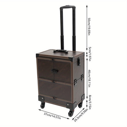Make-up trolley – Make-up koffer – Beauty trolley – Rolling case – Cosmetica organizer – Koffiebruin – Duurzaam PU materiaal – 6 uitschuifbare trays