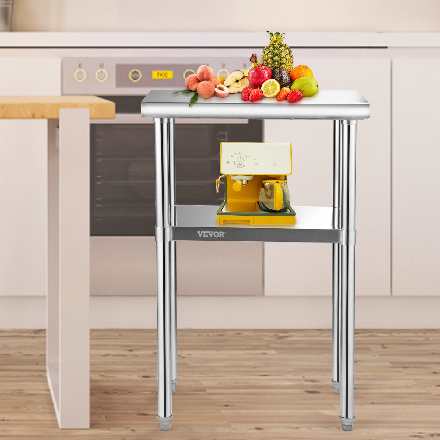 RVS Werktafel – Roestvrijstalen Werkbank – Metalen Werktafel – Keukentafel – Werkbank Garage – 61x46x91 cm – 272 kg Draagvermogen – Verstelbare Onderplank & Poten