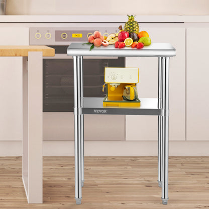RVS Werktafel – Roestvrijstalen Werkbank – Metalen Werktafel – Keukentafel – Werkbank Garage – 61x46x91 cm – 272 kg Draagvermogen – Verstelbare Onderplank & Poten