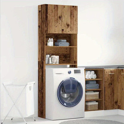 Wasmachinekast – Wasmachineombouw – Wasmachineberging – Opbergkast – Kast Voor Wasmachine – Nostalgisch Oud Hout Design – Afmetingen 64x24x190 cm – Bruin