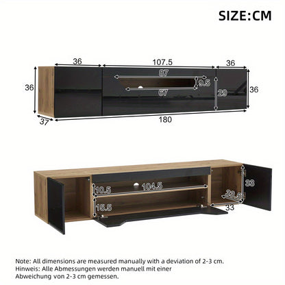 Modern TV Stand for 75-Inch TVs - Heavy-Duty Metal Entertainment Center with 3 Storage Compartments, Floating Wall Cabinet, Space-Saving Low Profile Design, Easy Assembly, for Living Room, Home Theater - Black & Natural Wood