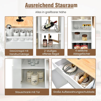 Mobiele Keukenkar – Keukentrolley – Keukenwagen – Serveerwagen – Keukenblok – Uitschuifbaar Werkblad – Veel Opbergruimte – Wit
