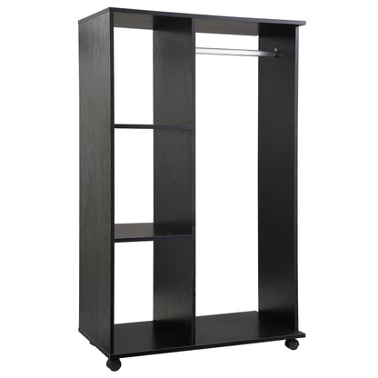 Open Kledingkast – Garderobekast – Kledingrek – Opbergkast – Mobiele Kast – Zwart – Compact 80x40x128 cm – Aluminium Roede & Wieltjes Met Rem