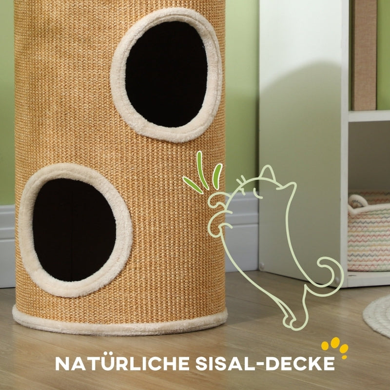 Krabpaal – Kattenboom – Krabton – Kattenmeubel – Kattentoren – Pluche Bekleding – Sisal Kraboppervlak – 35 x 60 cm – Geschikt Tot 10 kg – Bruin-Beige