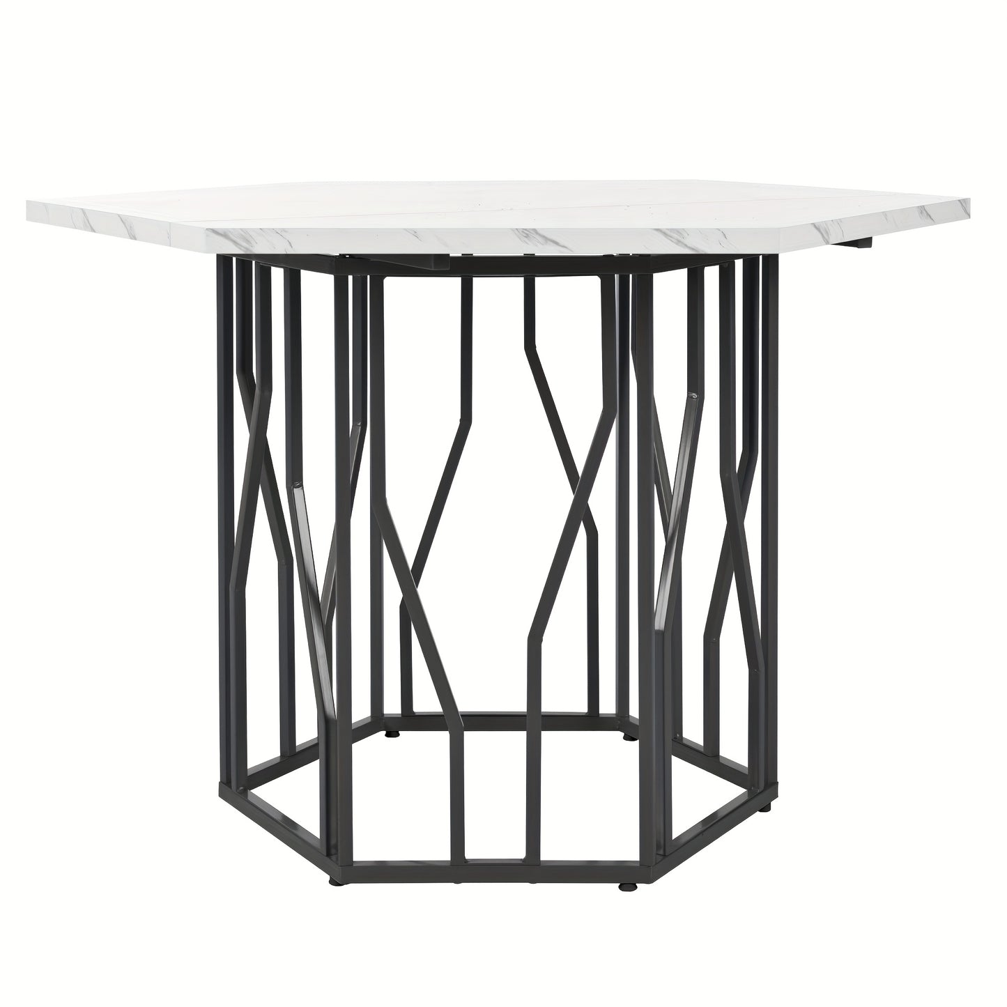 Eettafel – Tafel – Dinertafel – Salontafel – Bijzettafel – Hexagonaal Marmeren Blad – Zwart Metalen Takkenframe