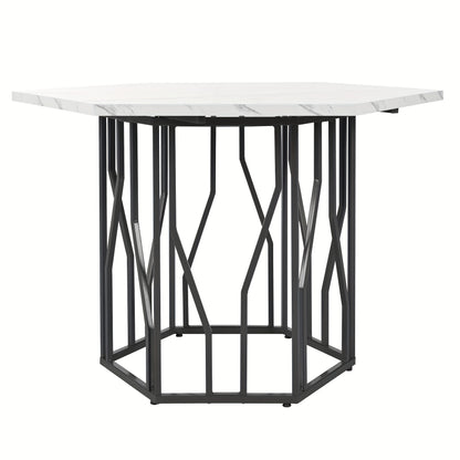 Eettafel – Tafel – Dinertafel – Salontafel – Bijzettafel – Hexagonaal Marmeren Blad – Zwart Metalen Takkenframe