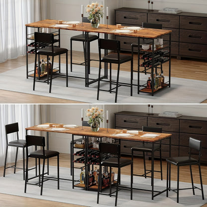 Bistroset – Tuinset – Balkonset – Eettafelset – Tuinmeubelset – Compact Rechthoekig – Met Opbergrekken – Metalen Frame Bruin – Beklede Stoelen Met Slat-Back Rugleuning