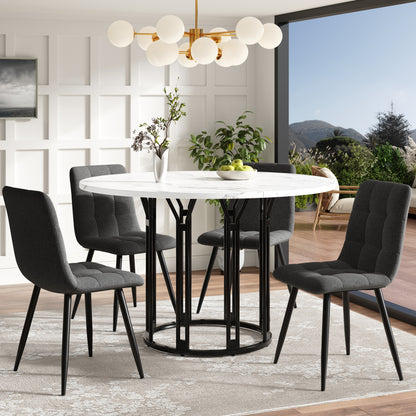 Ronde Eettafel – Ronde Tafel – Keukentafel – Ontbijttafel – Eettafel Zwart Metaal – Marmerlook MDF Blad – Verstelbare Voeten – 100 cm Diameter
