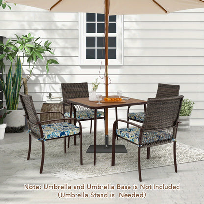 5-delige tuinset – tuinmeubelset – loungeset – terrasset – buitenmeubels – PE-rattan en metaal – vierkante tafel 80x80 cm met parasolgat