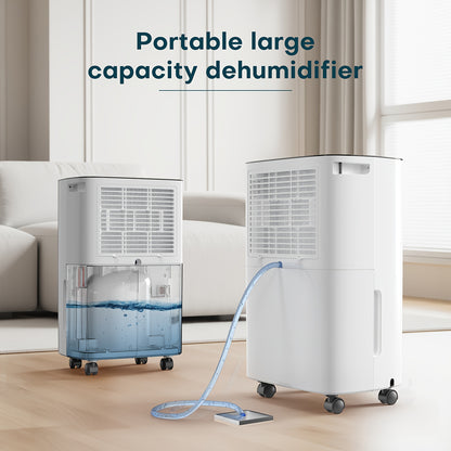 Luchtontvochtiger – Ontvochtiger – Vochtvreter – Dehumidifier – Luchtontvochtiger voor Huis – 12,5L per Dag – Slimme Automatische Vochtigheidsregeling – Continu Afvoer Met Wieltjes – Wit
