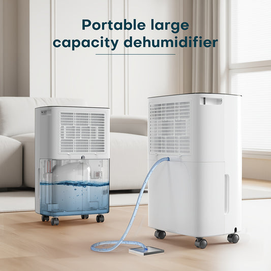 Luchtontvochtiger – Ontvochtiger – Vochtvreter – Dehumidifier – Luchtontvochtiger voor Huis – 12,5L per Dag – Slimme Automatische Vochtigheidsregeling – Continu Afvoer Met Wieltjes – Wit