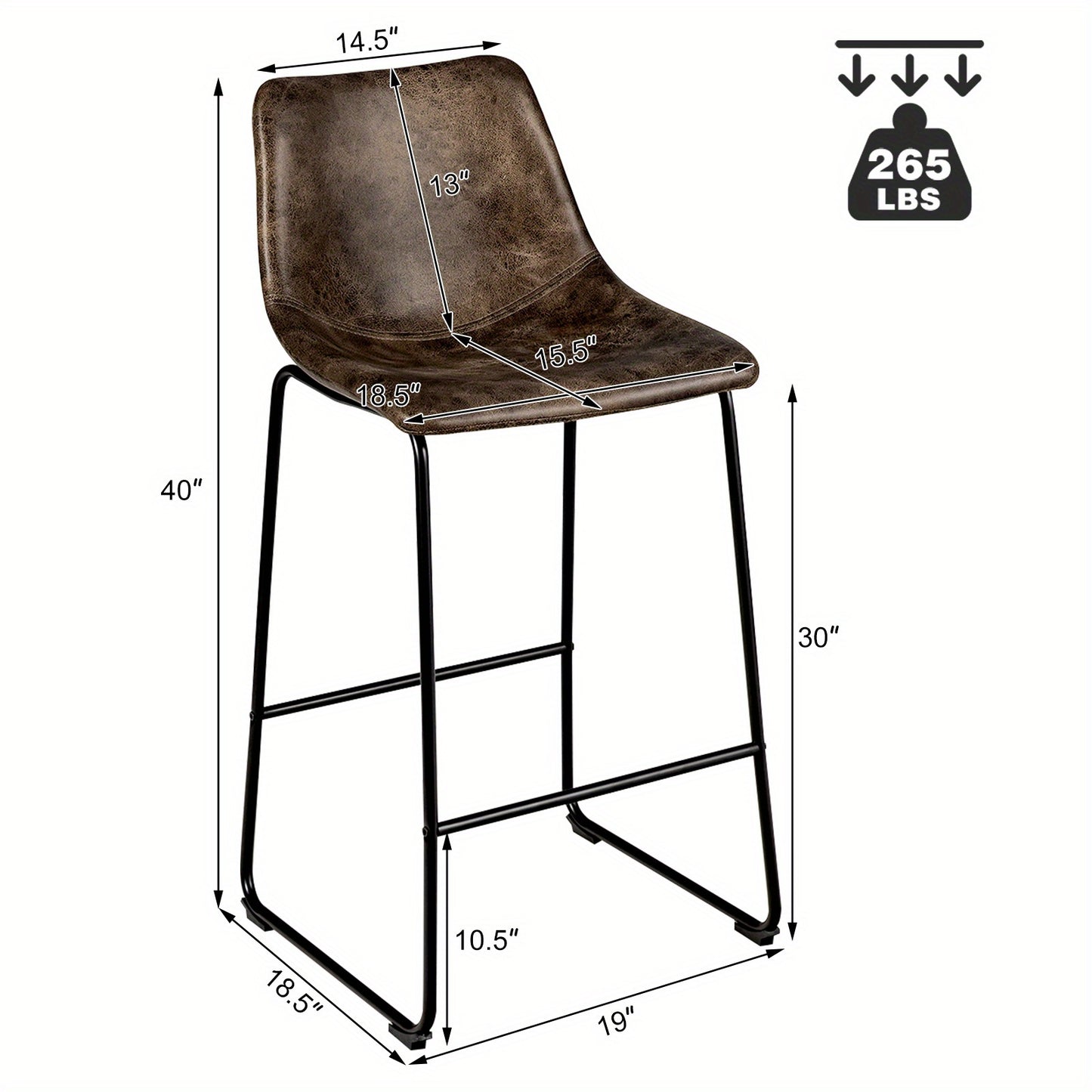 Barstoel – Barkruk – Keukenstoel – Barkruk – Barstoelen Set Van 2 – Imitatie Suède Bekleding – Metalen Frame – Zithoogte 76 cm – Vintage Bruin