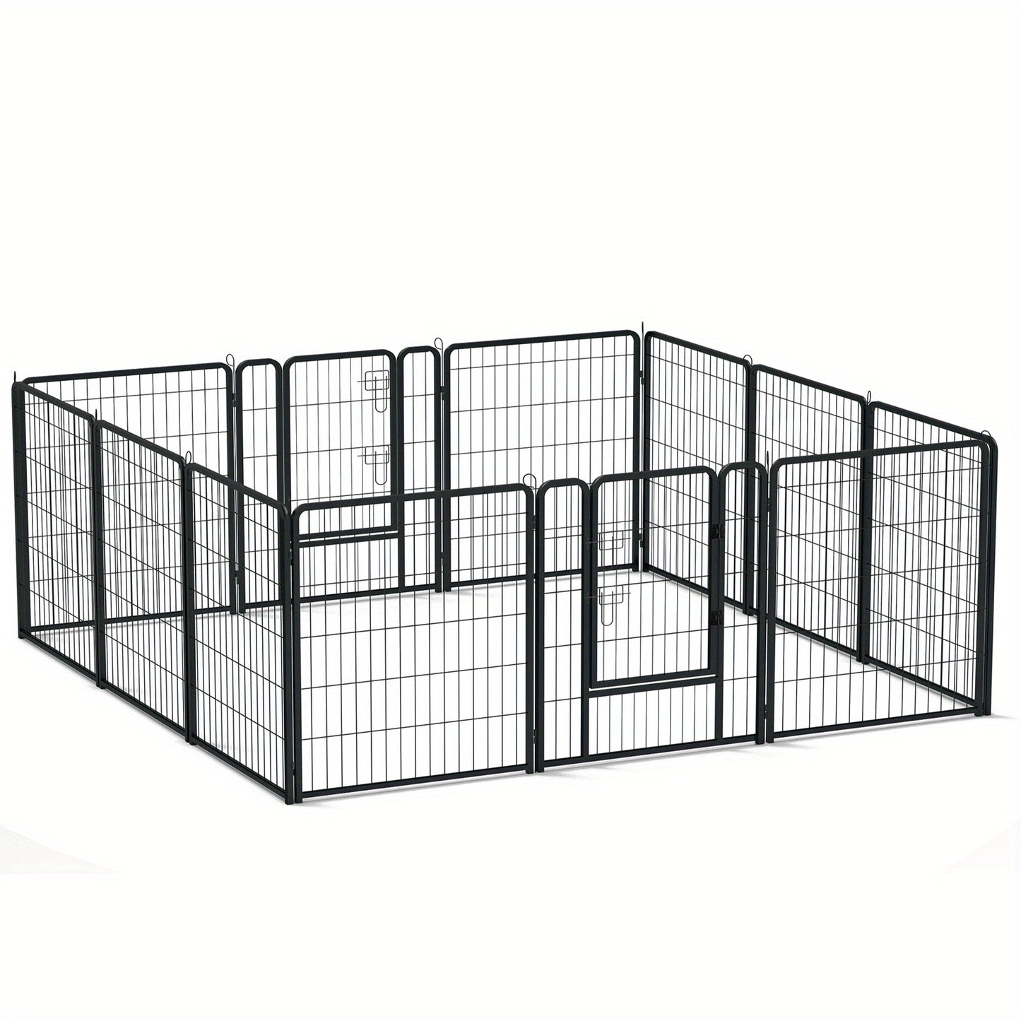 Hondenhek – Puppyren – Dierenhek – Veilige Afzetting – Traphekje – 12 Panelen – Inklapbaar – Met Deur – Metalen Frame – Versterkte Grondankers