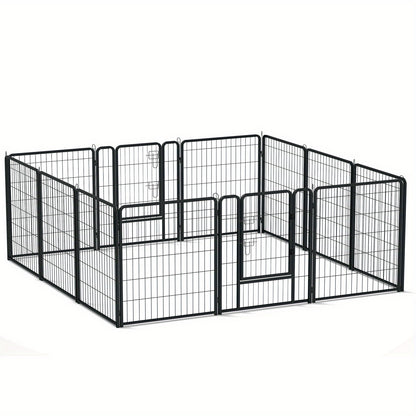 Hondenhek – Puppyren – Dierenhek – Veilige Afzetting – Traphekje – 12 Panelen – Inklapbaar – Met Deur – Metalen Frame – Versterkte Grondankers