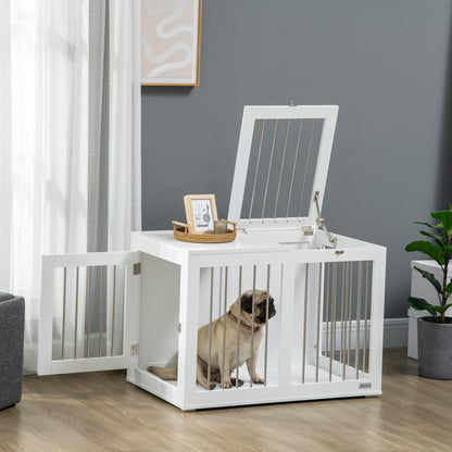 Hondenbench – Hondenkooi – Hondenhok – Hondenkennel – Wit – 2 Lockable Deuren – Stevige MDF & Stalen Constructie – 80x50x56,5 cm – Voor Middelgrote Honden