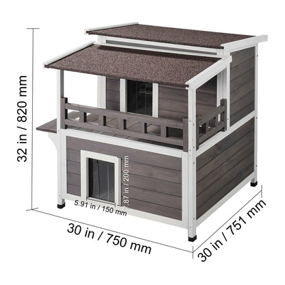 Kattenhuis Buiten – Kattenhok – Kattenverblijf – Kattenvilla – Kattenhut – Houten Twee Verdiepingen – Weerbestendig Met Balkon