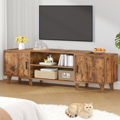 Tv Meubel – Tv Kast – Tv Stand – Mediameubel – Entertainment Center – Bruin – Voor Tv’s Tot 60 Inch – Met 2 Kasten En 2 Open Vakken – Afmetingen 40x140x51,5 cm