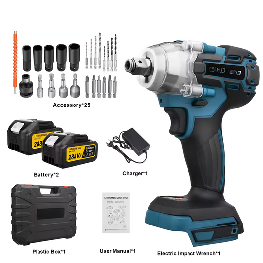 Slagmoersleutel - Elektrische Slagmoersleutel - Slagmoersleutel met Accu - Slagschroevendraaier - 320N.M Brushless Elektrische Slagmoersleutel -met 2 18V Accuset - QUORE