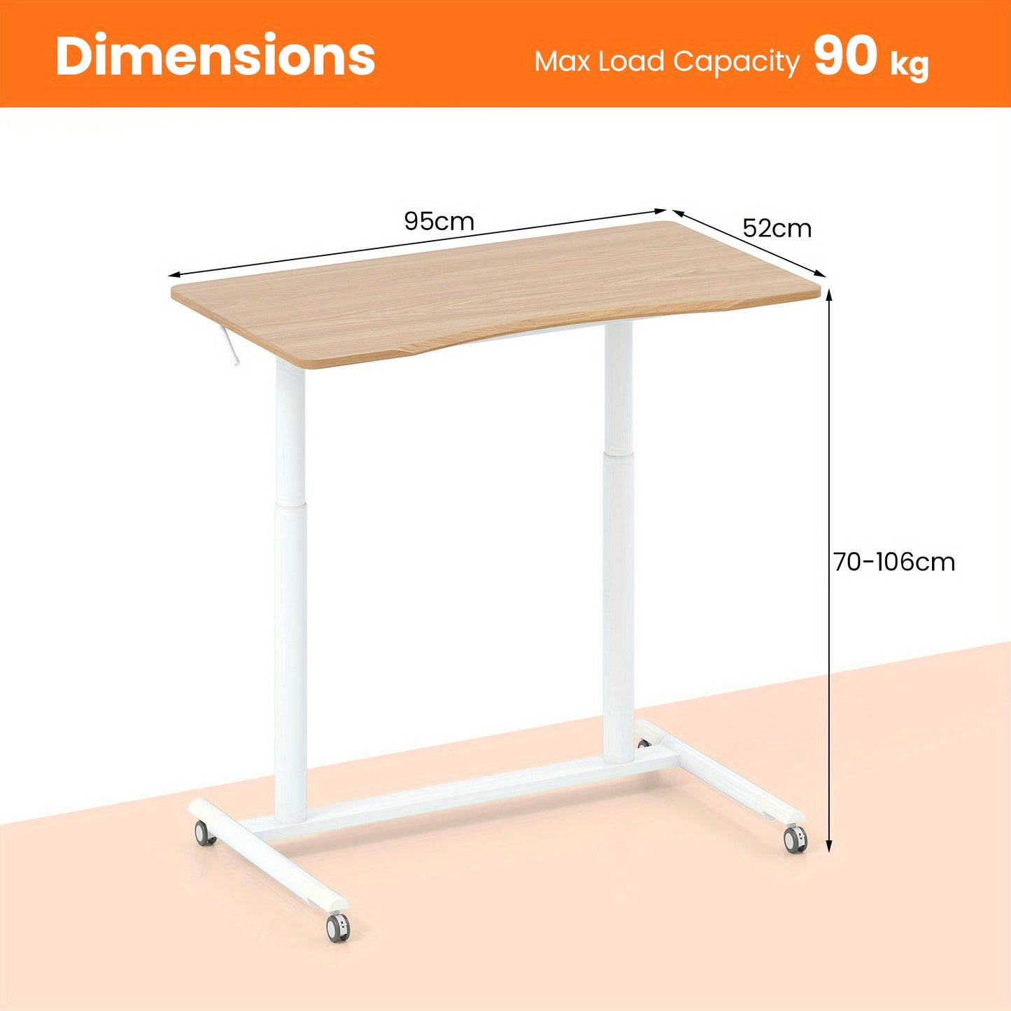 Zit Sta Bureau – Mobiel Werkplek Bureau – Laptoptafel – Verstelbaar Bureau – Verrijdbaar Bureau – Verstelbare Hoogte – Rustiek MDF Houten Tafelblad