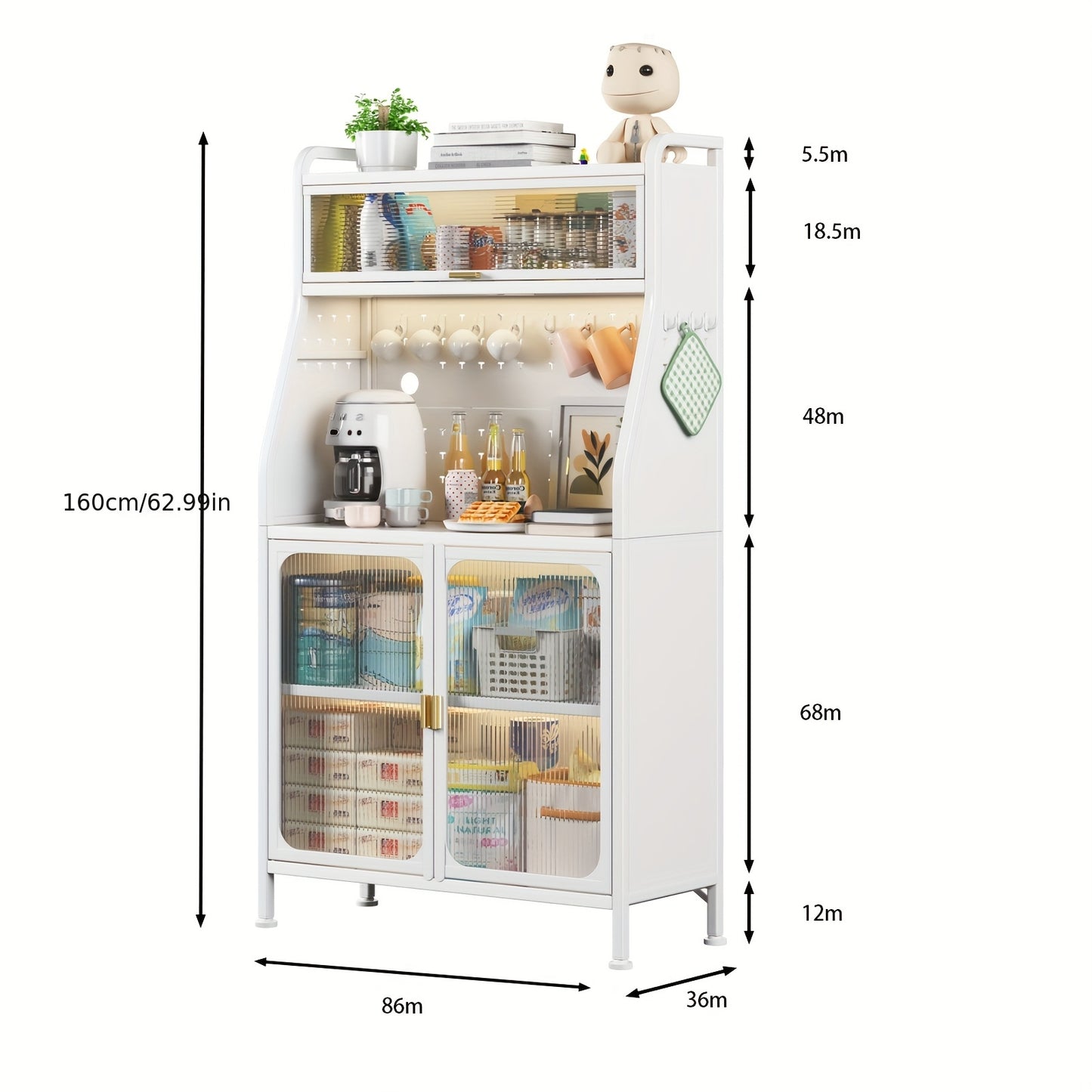 Keukenkast – Opbergkast – Buffetsideboard – Keukenkast Met Pegboard – Displaykast – Verstelbare Planken – Stevige Gietijzeren Constructie – Modern Zwart Design