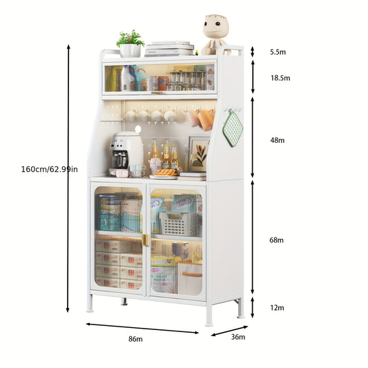 Keukenkast – Opbergkast – Buffetsideboard – Keukenkast Met Pegboard – Displaykast – Verstelbare Planken – Stevige Gietijzeren Constructie – Modern Zwart Design