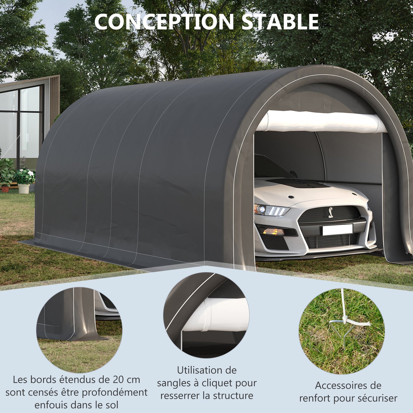 Carport – Garage – Afdak – Tent – Overkapping – Grijs – Gegalvaniseerd Stalen Frame – Waterdicht PE Zeildoek 190 g/m²