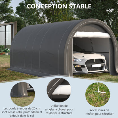 Carport – Garage – Afdak – Tent – Overkapping – Grijs – Gegalvaniseerd Stalen Frame – Waterdicht PE Zeildoek 190 g/m²