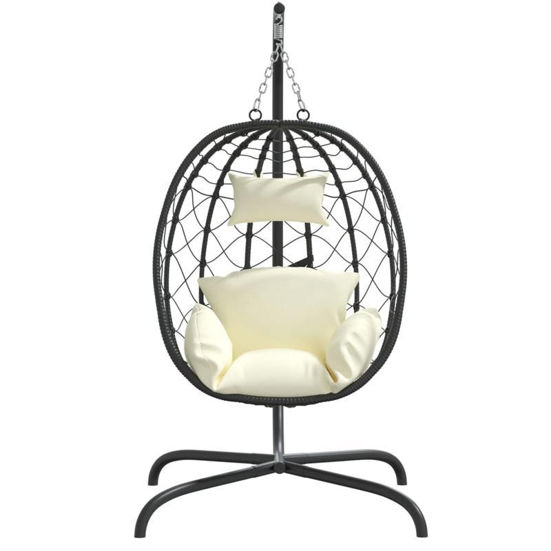 Hangstoel – Schommelstoel – Hangstoel Met Frame – Hangmand – Lounge Stoel – Crème Wit Polyrattan – Staal Frame – Inclusief Comfortkussen