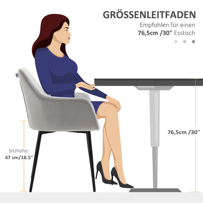 Eetkamerstoel – Stoel – Dining Chair – Stoel Met Rugleuning – Velours Stoel – Set van 2 – Lichtgrijs – Fluwelen Bekleding – Stalen Poten – Ergonomisch Design – 54x57x80 cm