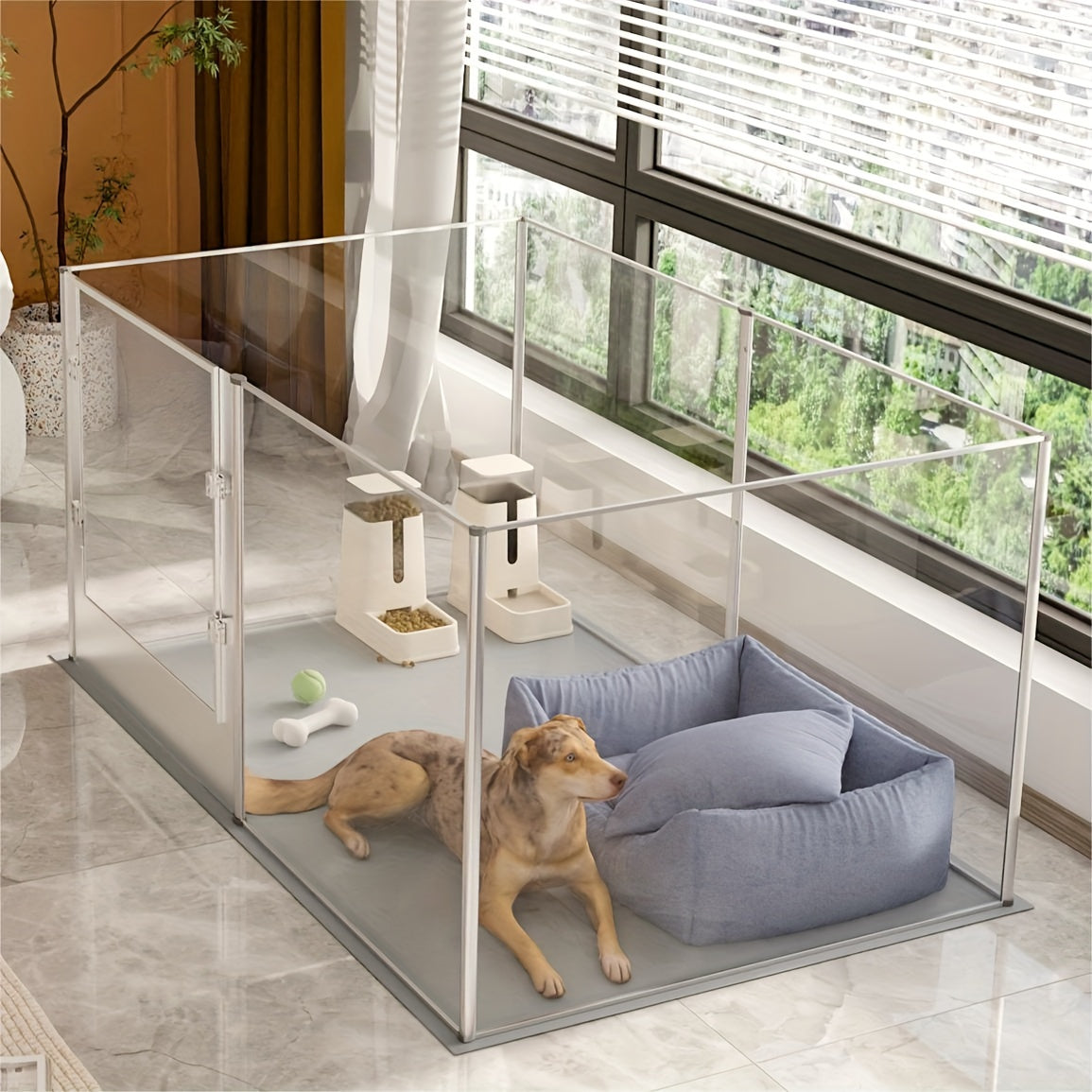 Hondenren Transparant – Hondenkooi – Puppyren – Binnenren – Dierenren – Acryl & Aluminium – Veiligheidsvergrendeling – Waterdichte Bevallingsmat 80 cm Hoog
