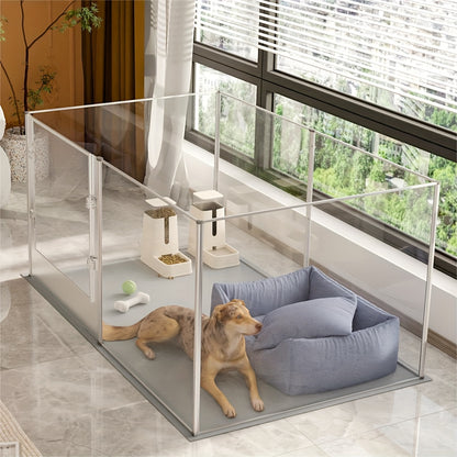 Hondenren Transparant – Hondenkooi – Puppyren – Binnenren – Dierenren – Acryl & Aluminium – Veiligheidsvergrendeling – Waterdichte Bevallingsmat 80 cm Hoog