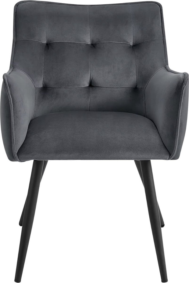 Eetkamerstoel - Set van 2 stoelen - Fluweel eetkamer stoel - Eettafel stoel - Fauteuil - Velvet - Zwarte Poot - Donker grijs