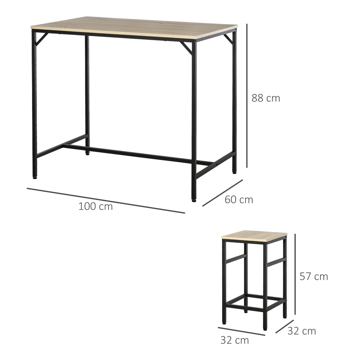 Bartafelset – Barkrukken – Eettafelset – Bistoeltafel – Keukentafel – 5-delig – Industrieel Design – Melamine Tafelblad – Zwart Stalen Frame – Compact 100x60x88 cm