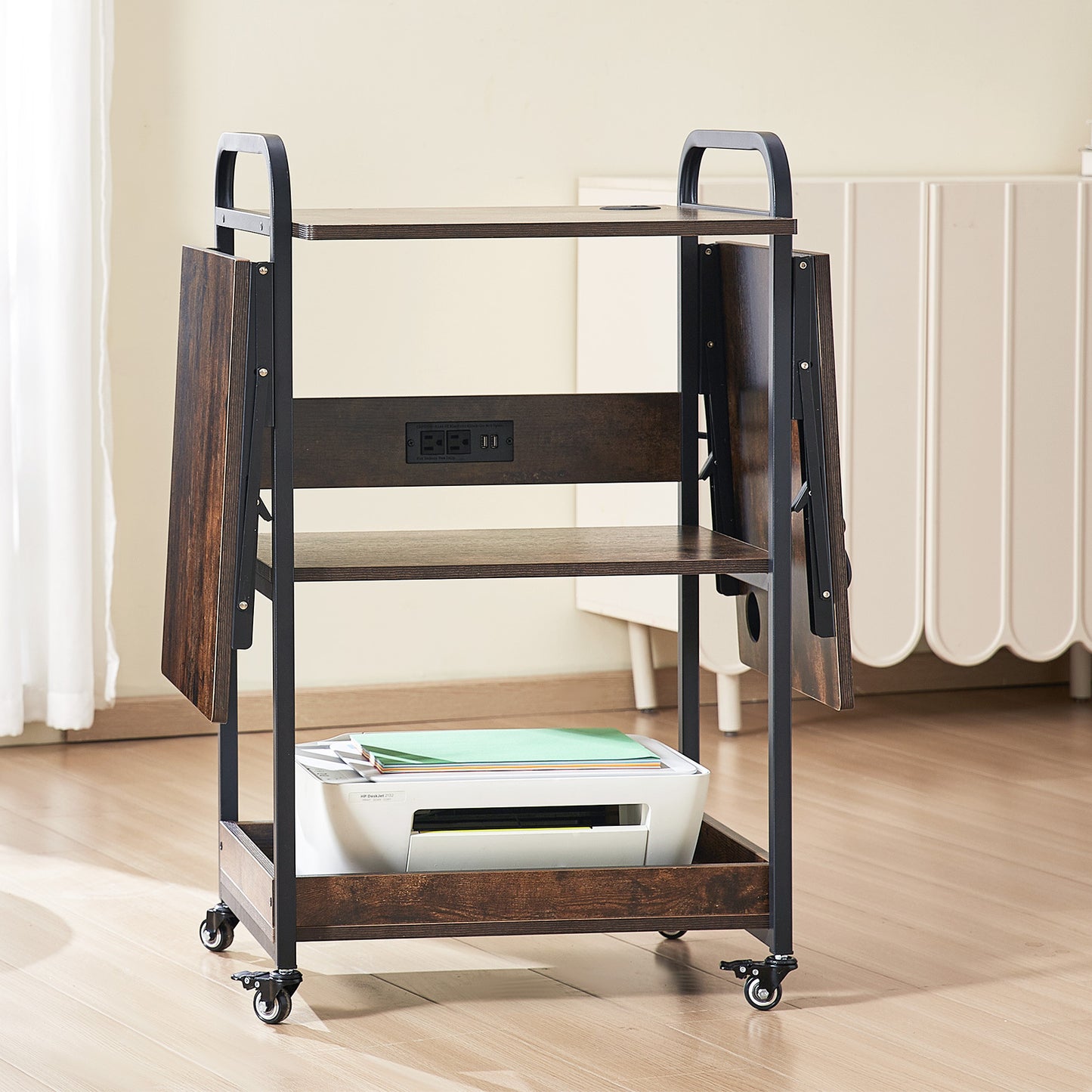Heat Press Tafel – Werktafel – Werkbank – Opbergtafel – Mobiele Tafel – Inklapbare Zijpanelen – Geïntegreerd Oplaadstation