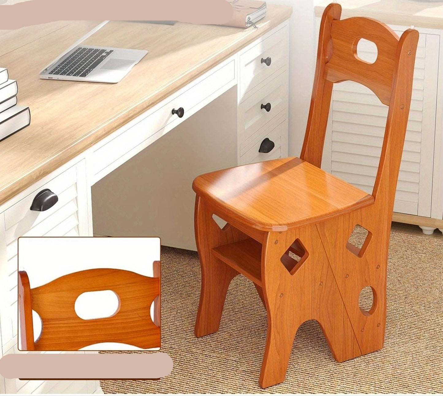 Opvouwbare 4-Traps Librarisladder – Houten Trapje – Opklapbare Ladder – Boekenkastladder – Bloemenrek – Duurzaam Hardhout – Ruimtebesparend en Multifunctioneel – Honingkleur