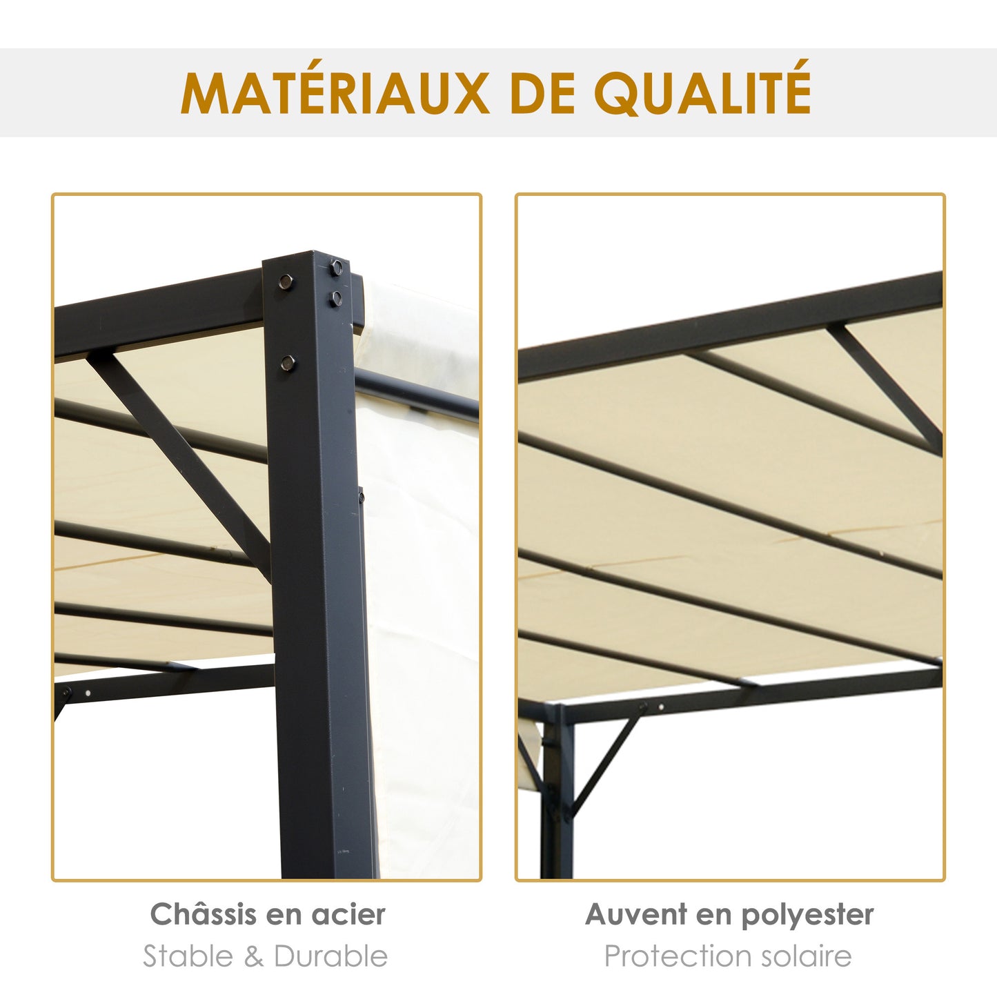 Pergola – Prieel – Tuinkapschuur – Tuinoverkapping – Uitschuifbare Pergola – Crème Kleurig Doek – 3x3 Meter – Metaal Met Epoxy Coating