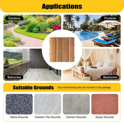 Hardhouten Terrastegels – Houten Vloertegels – Patio Tegels – Buiten Tegels – Interlock Tegels – 36 Stuks – Waterbestendig – 30,48 x 30,48 cm