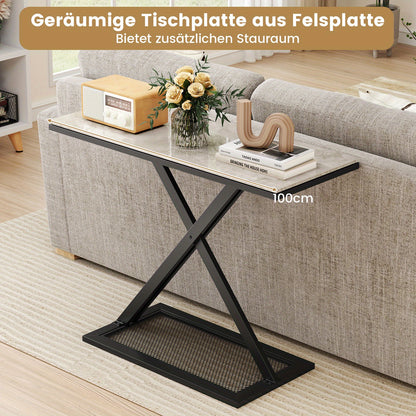 Sidetable – Consoletafel – Haltafel – Wandtafel – Bijzettafel – Kunstmarmeren Blad – Metalen Frame – Verstelbare Voetpaden – Anti-Kantelbeveiliging