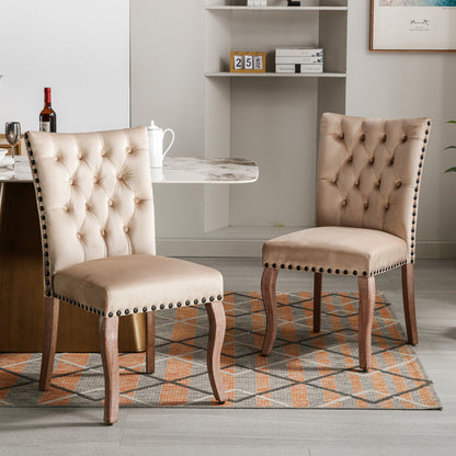 Eetkamerstoel – Stoel – Kuipstoel – Dining Chair – Draaistoel – Set Van 2 – Beige Bruin – Fluwelen Bekleding – Zwart Nagelrand – Gemakkelijk Schoon Te Maken
