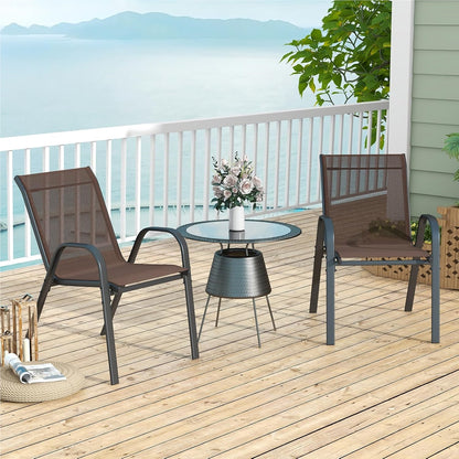 Tuinstoelen – Buitensstoelen – Terrasstoelen – Balkonstoelen – Stapelbare Stoelen – Metalen Frame – Ademend Textilene – Max. 150 kg Draagkracht – Set Van 4 Bruin