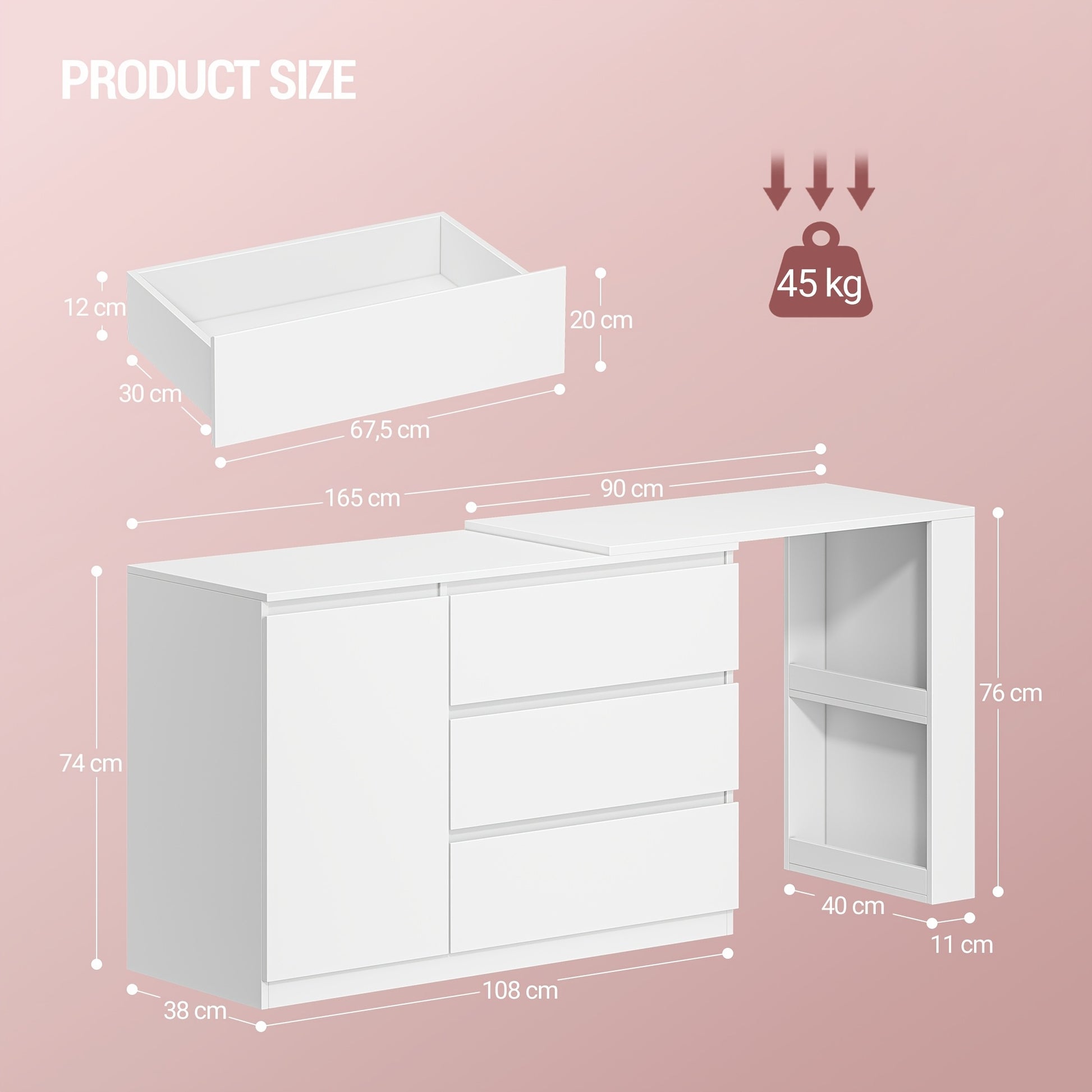 Tidy Up Cluttered Surfaces, Categorize Bottles And Jars, And Organize Makeup Tools.Dressing Table with Drawers, L-Shaped Corner Dressing Table, Vanity with 1 Storage Cabinet And 2 Open Storage Shelves, Bedroom, Living Room, M - QUORE