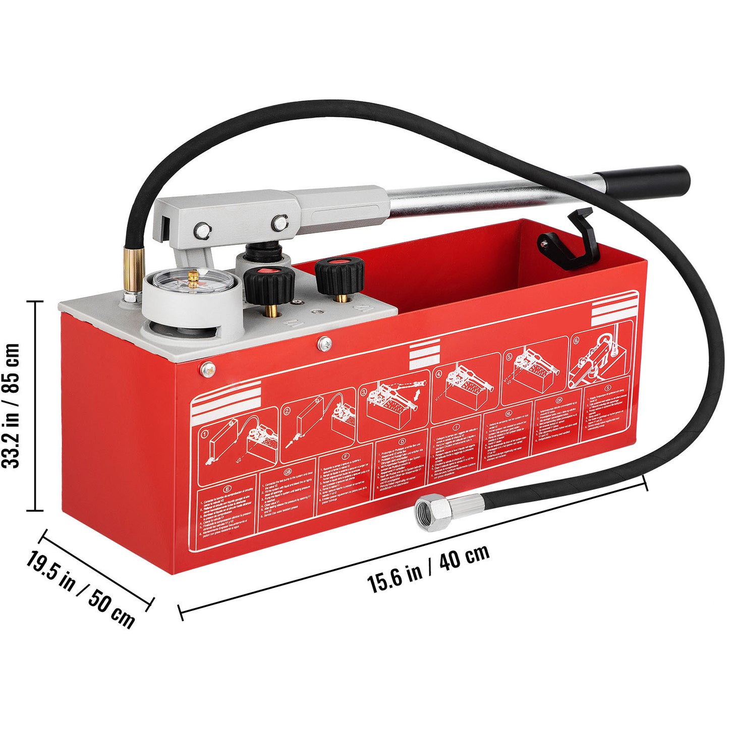 Druktestpomp – Hydrostatische Testpomp – Handpomp – Waterdruktester – Drukmeter – 60 Bar Max Testdruk – 12 Liter Waterreservoir